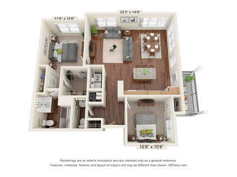 Ashlynn Ridge_3D_2 Bedroom B4 Floor Plan